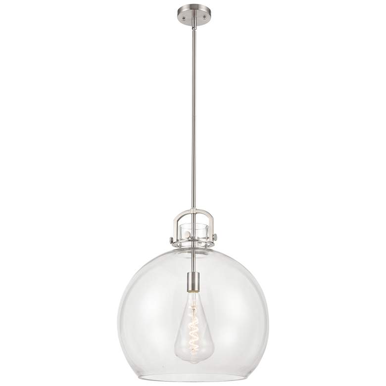 Image 1 Newton Sphere 18 inch Wide Stem Hung Satin Nickel Pendant With Clear Shade