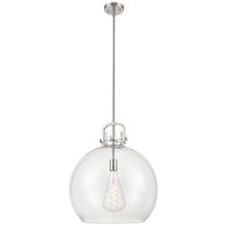 Newton Sphere 18" Wide Stem Hung Satin Nickel Pendant With Clear Shade