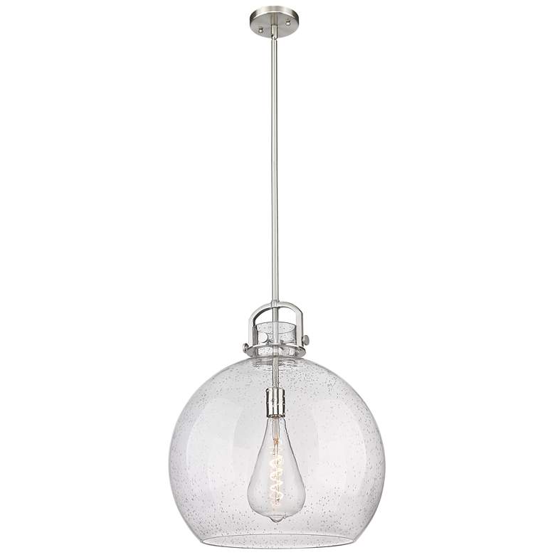 Image 1 Newton Sphere 18" Wide Stem Hung Satin Nickel Pendant With Seedy Shade