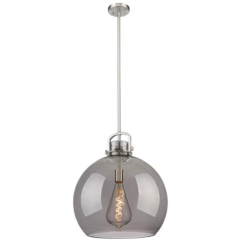 Image 1 Newton Sphere 18" Wide Stem Hung Satin Nickel Pendant With Smoke Shade