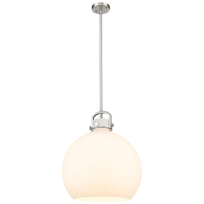 Image 1 Newton Sphere 18" Wide Stem Hung Satin Nickel Pendant With White Shade