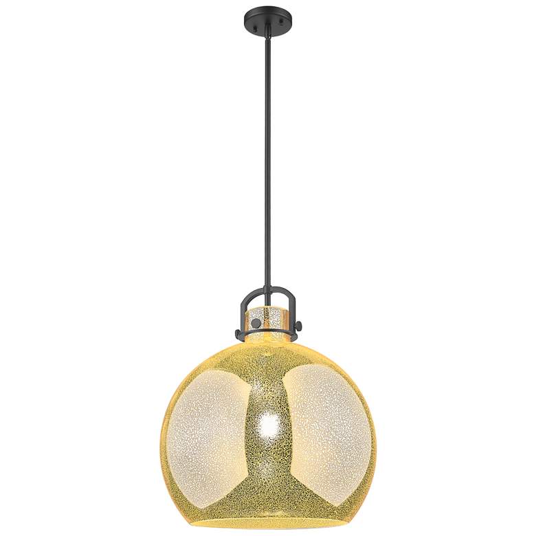 Image 1 Newton Sphere 18"W Matte Black Stem Arched Pendant With Mercury Shade