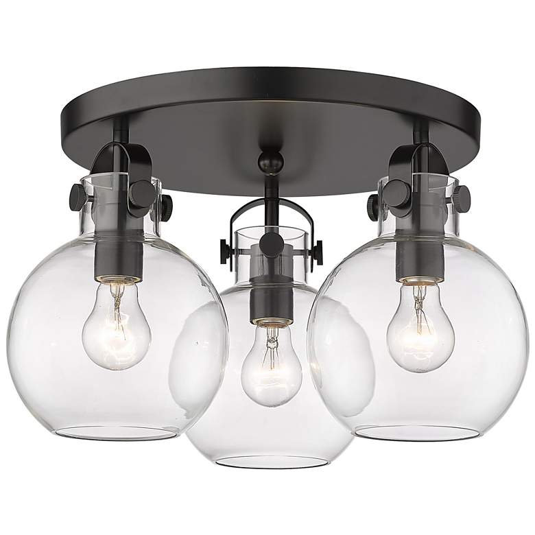 Image 1 Newton Sphere 19.63" Wide 3 Light Matte Black Flush Mount With Clear S
