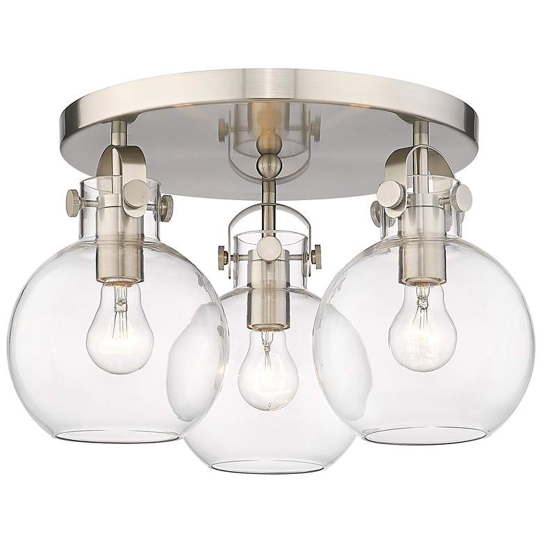 Image 1 Newton Sphere 19.63" Wide 3 Light Satin Nickel Flush Mount With Clear