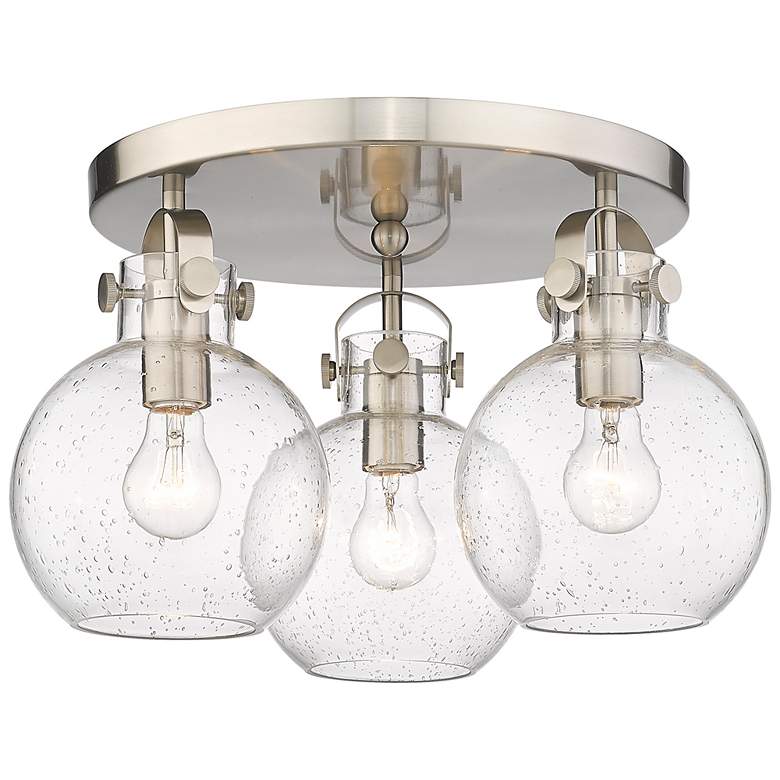 Image 1 Newton Sphere 19.63" Wide 3 Light Satin Nickel Flush Mount With Seedy