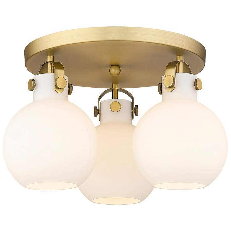 Image 1 Newton Sphere 19.63"W 3 Light Brushed Brass Flush Mount w/ White Shade