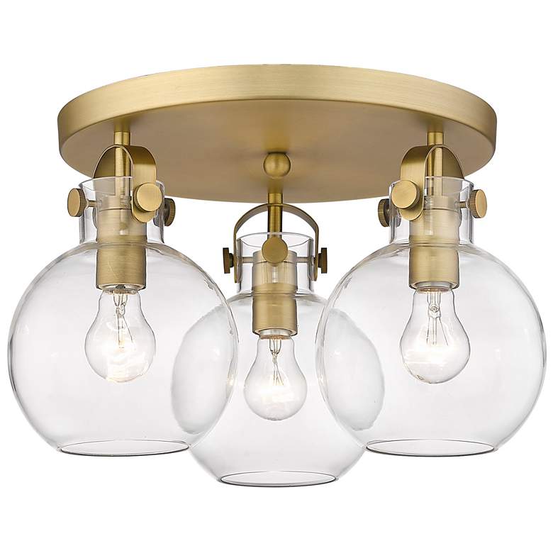 Image 1 Newton Sphere 19.63"W 3 Light Brushed Brass Flush Mount With Clear Sha