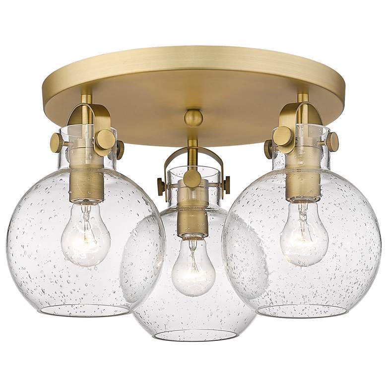 Image 1 Newton Sphere 19.63"W 3 Light Brushed Brass Flush Mount With Seedy Sha