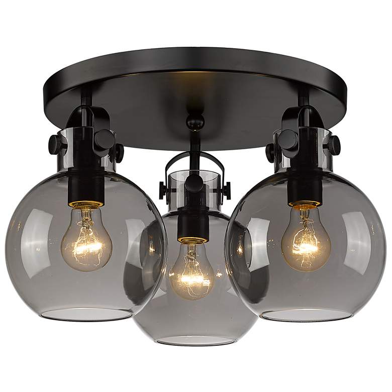 Image 1 Newton Sphere 19.63"W 3 Light Matte Black Flush Mount w/ Plated Smoke