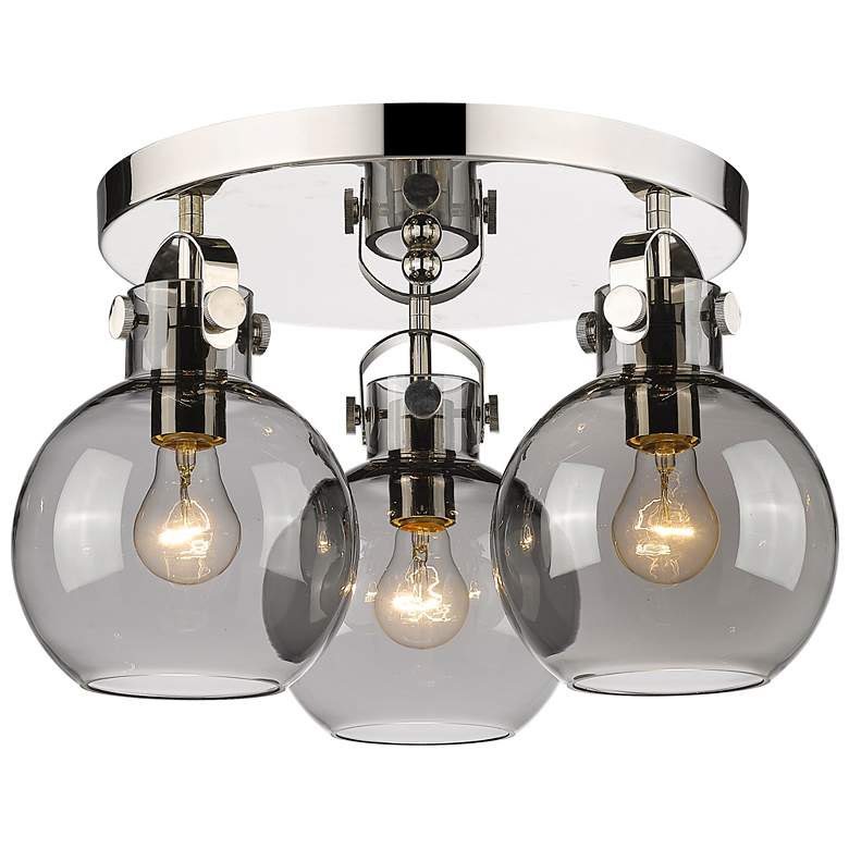 Image 1 Newton Sphere 19.63"W 3 Light Polished Nickel Flush Mount w/ Smoke Sha