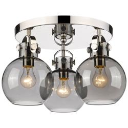 Newton Sphere 19.63"W 3 Light Polished Nickel Flush Mount w/ Smoke Sha