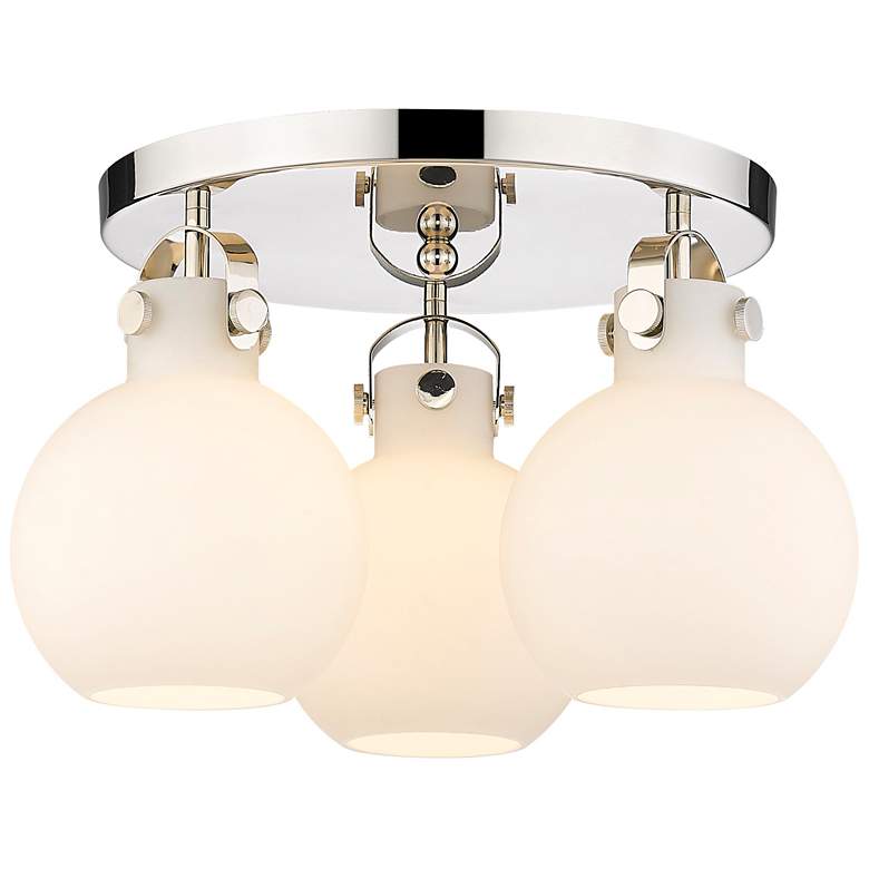 Image 1 Newton Sphere 19.63"W 3 Light Polished Nickel Flush Mount w/ White Sha