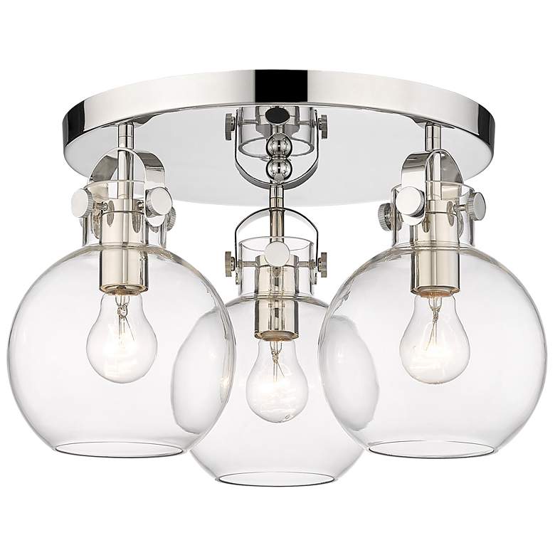 Image 1 Newton Sphere 19.63"W 3 Light Polished Nickel Flush Mount With Clear S
