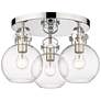 Newton Sphere 19.63"W 3 Light Polished Nickel Flush Mount With Clear S