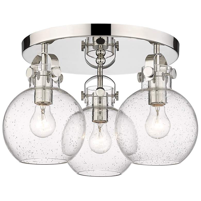 Image 1 Newton Sphere 19.63"W 3 Light Polished Nickel Flush Mount With Seedy S