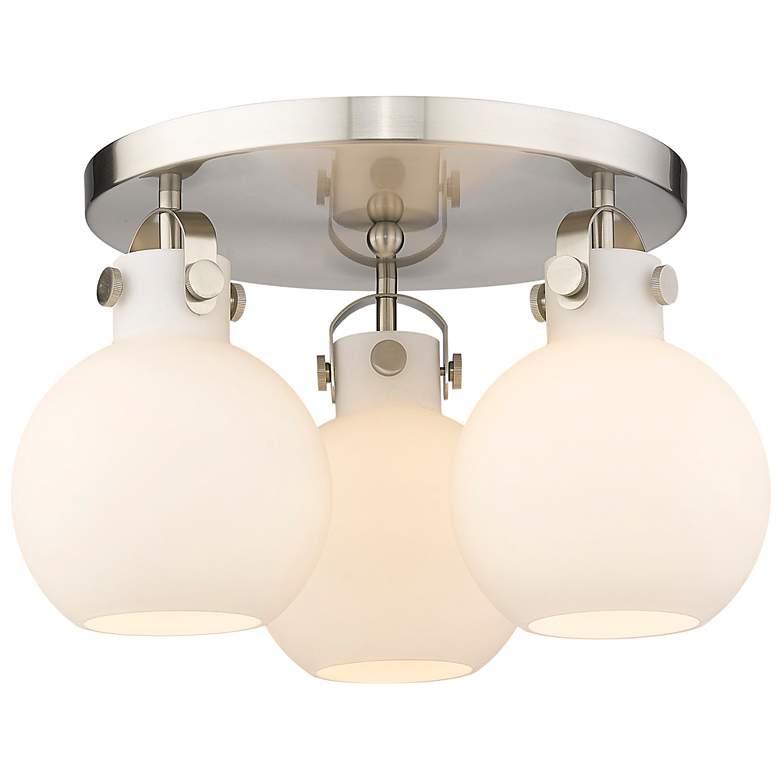 Image 1 Newton Sphere 19.63"W 3 Light Satin Nickel Flush Mount w/ Matte White
