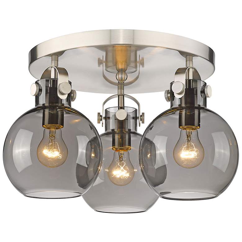 Image 1 Newton Sphere 19.63"W 3 Light Satin Nickel Flush Mount w/ Smoke Shade