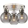 Newton Sphere 19.63"W 3 Light Satin Nickel Flush Mount w/ Smoke Shade