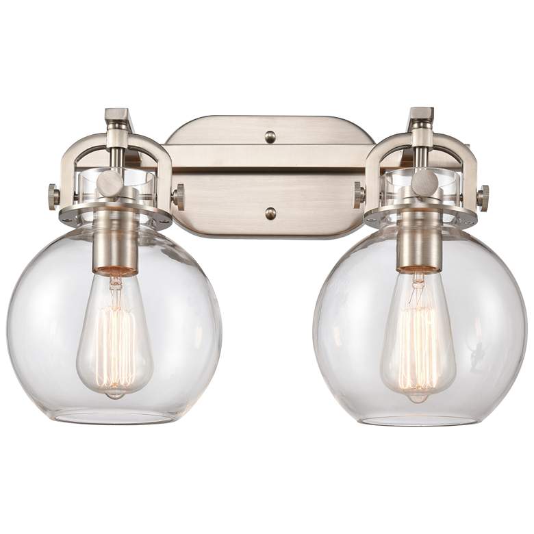 Image 1 Newton Sphere 2 Light 17" Bath Light - Brushed Satin Nickel - Clear Sh