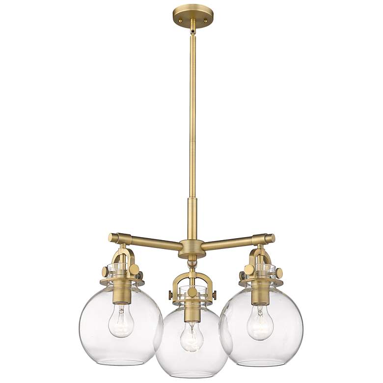 Image 1 Newton Sphere 20.4"W 3 Light Stem Hung Brushed Brass Pendant w/ Clear