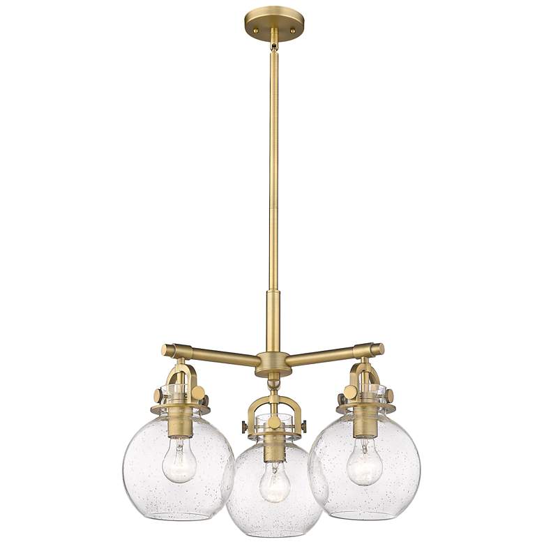 Image 1 Newton Sphere 20.4"W 3 Light Stem Hung Brushed Brass Pendant w/ Seedy