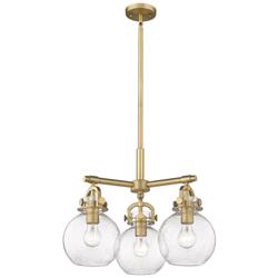 Newton Sphere 20.4"W 3 Light Stem Hung Brushed Brass Pendant w/ Seedy
