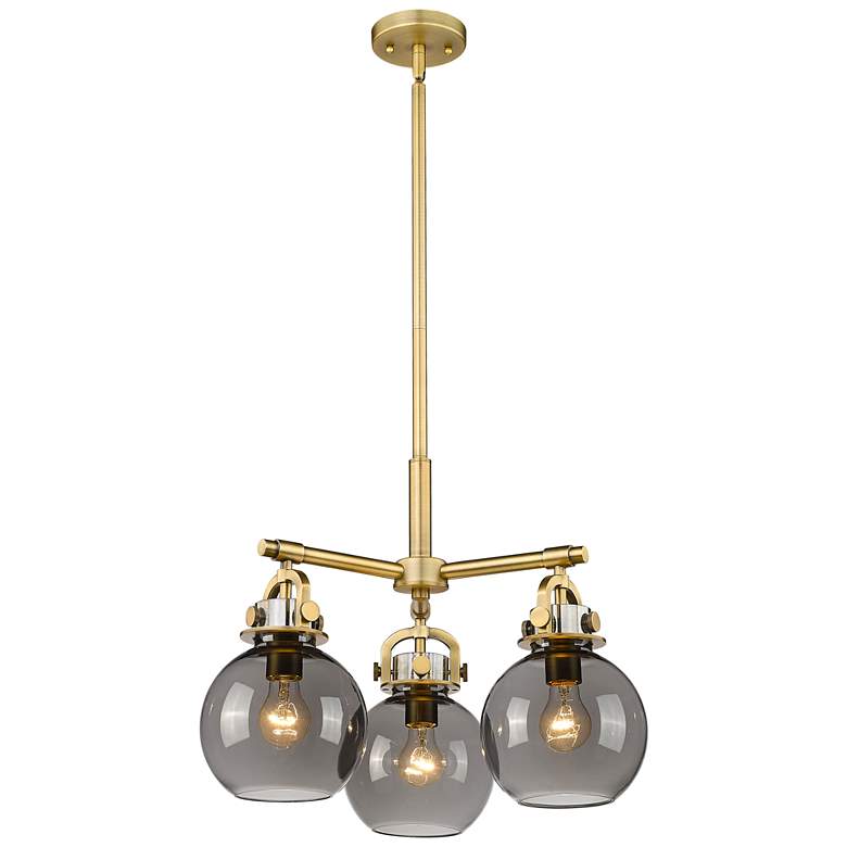 Image 1 Newton Sphere 20.4"W 3 Light Stem Hung Brushed Brass Pendant w/ Smoke