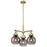 Newton Sphere 20.4"W 3 Light Stem Hung Brushed Brass Pendant w/ Smoke