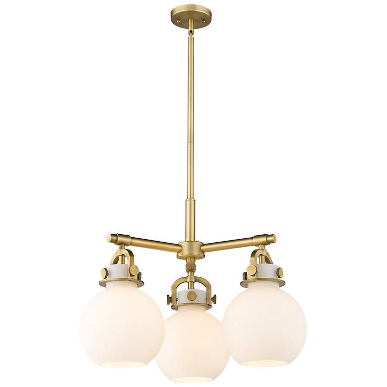 Image 1 Newton Sphere 20.4"W 3 Light Stem Hung Brushed Brass Pendant w/ White