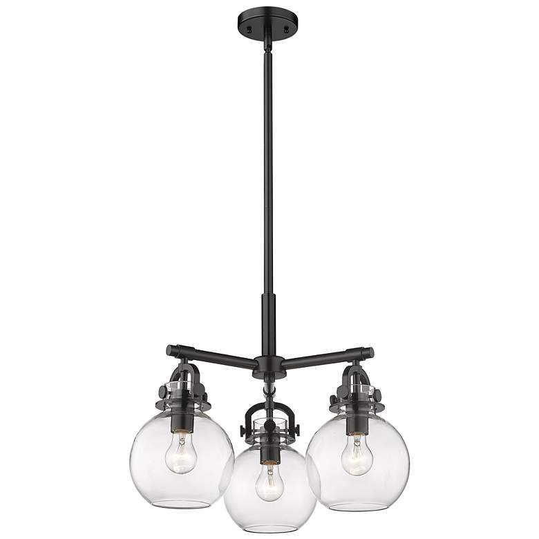 Image 1 Newton Sphere 20.4"W 3 Light Stem Hung Matte Black Pendant w/ Clear Sh