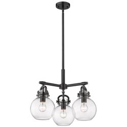 Newton Sphere 20.4"W 3 Light Stem Hung Matte Black Pendant w/ Clear Sh