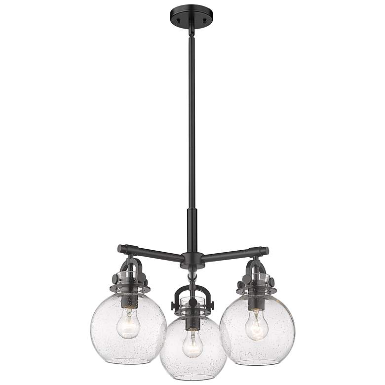 Image 1 Newton Sphere 20.4"W 3 Light Stem Hung Matte Black Pendant w/ Seedy Sh