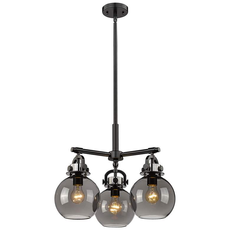 Image 1 Newton Sphere 20.4"W 3 Light Stem Hung Matte Black Pendant w/ Smoke Sh