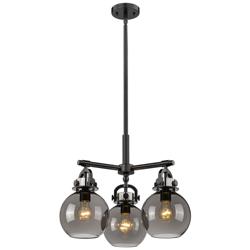 Newton Sphere 20.4"W 3 Light Stem Hung Matte Black Pendant w/ Smoke Sh