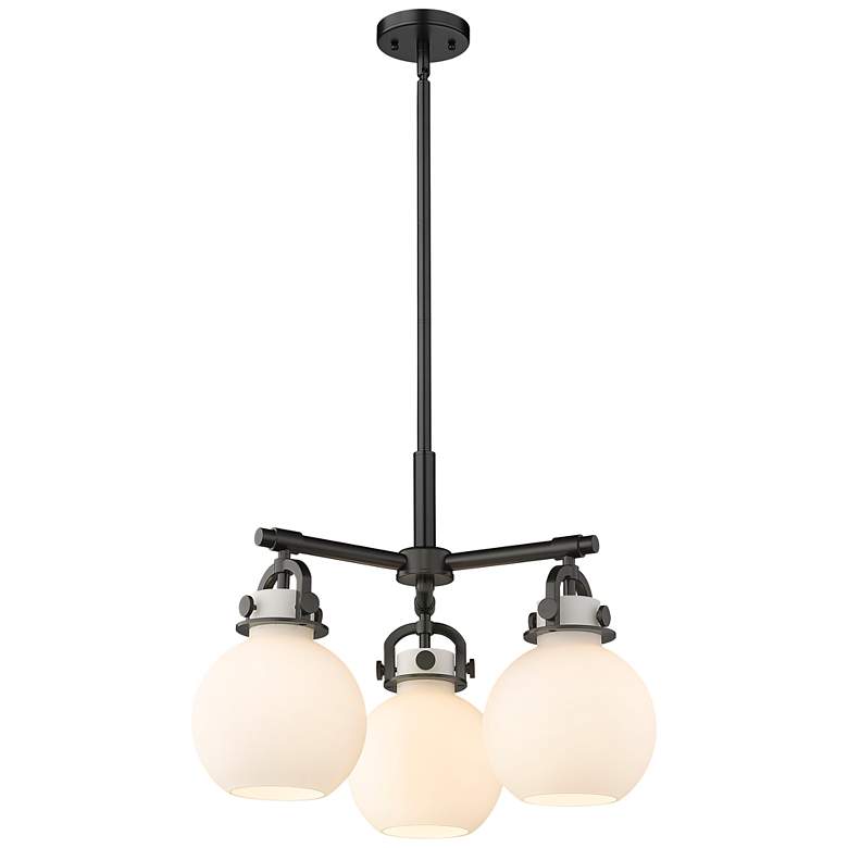 Image 1 Newton Sphere 20.4"W 3 Light Stem Hung Matte Black Pendant w/ White Sh