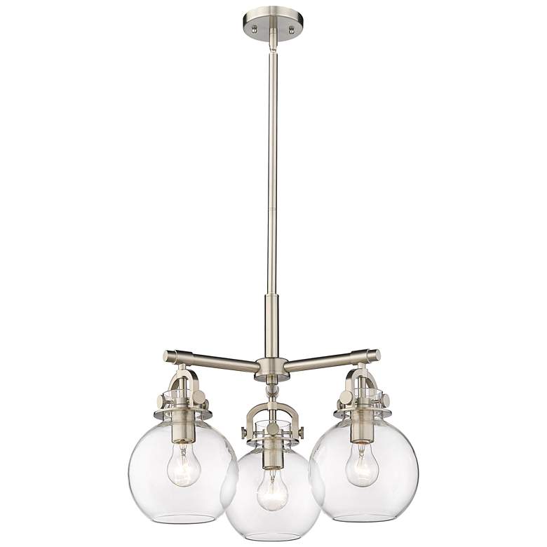Image 1 Newton Sphere 20.4"W 3 Light Stem Hung Satin Nickel Pendant w/ Clear S