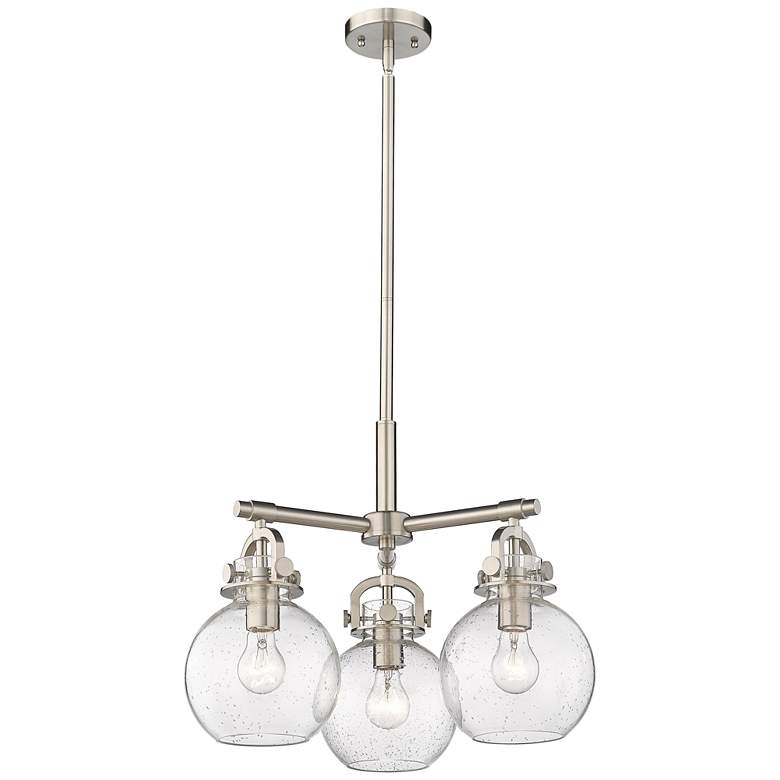 Image 1 Newton Sphere 20.4"W 3 Light Stem Hung Satin Nickel Pendant w/ Seedy S