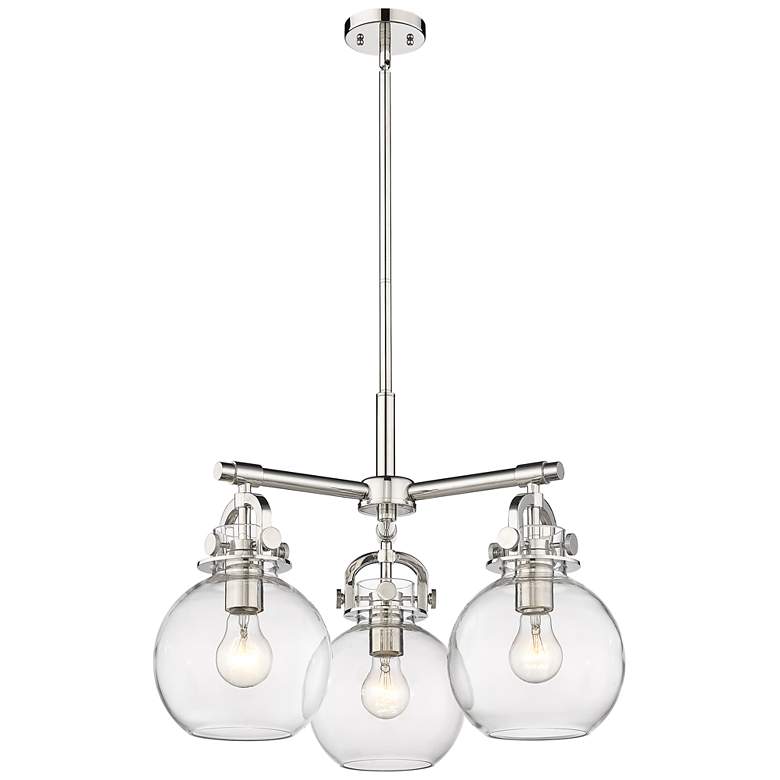 Image 1 Newton Sphere 20.4"W 3 Light Stemmed Polished Nickel Pendant w/ Clear