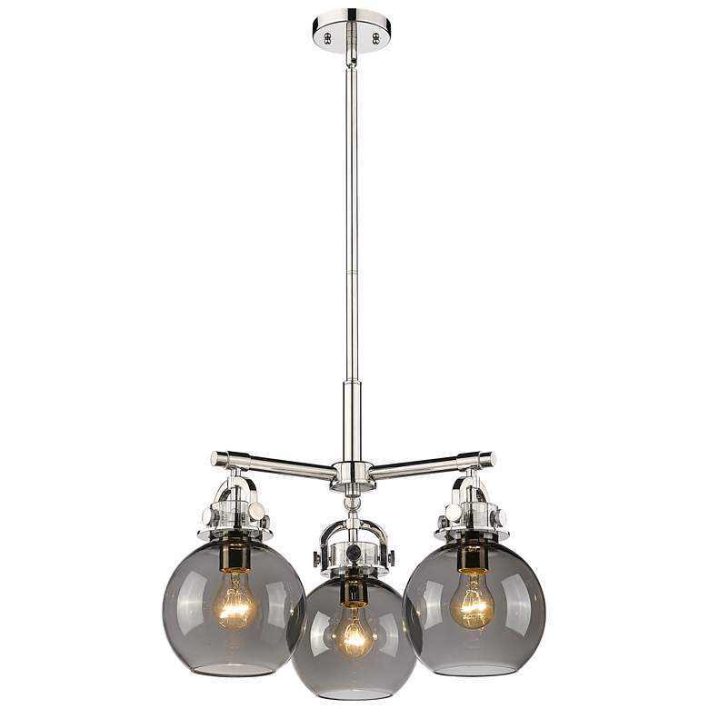 Image 1 Newton Sphere 20.4"W 3 Light Stemmed Polished Nickel Pendant w/ Smoke
