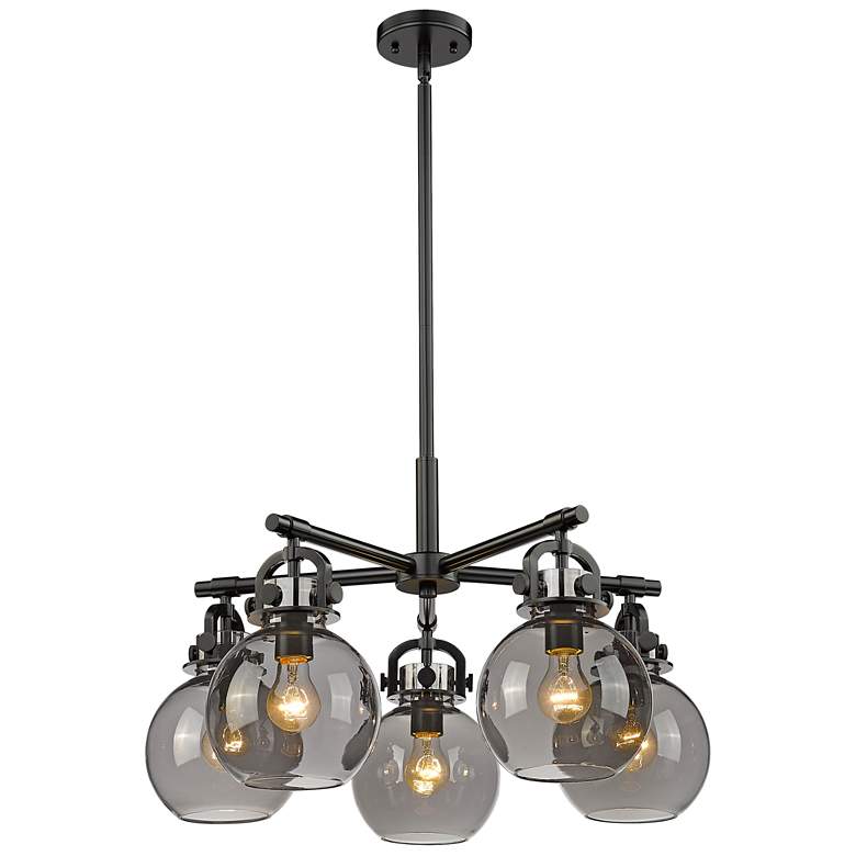 Image 1 Newton Sphere 26"W 5 Light Black Stemmed Chandelier w/ Smoke Shade