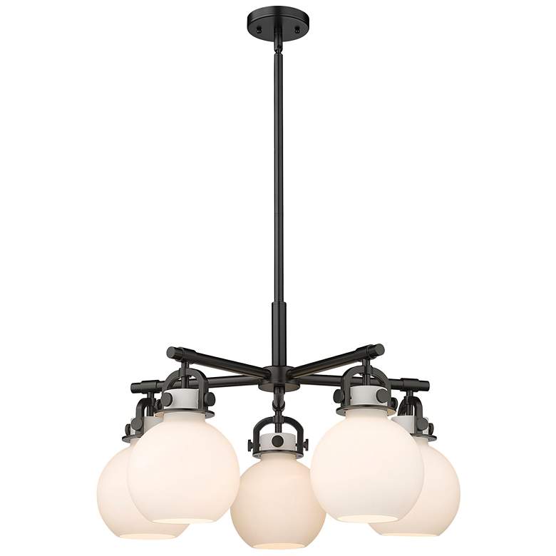 Image 1 Newton Sphere 26"W 5 Light Black Stemmed Chandelier w/ White Shade