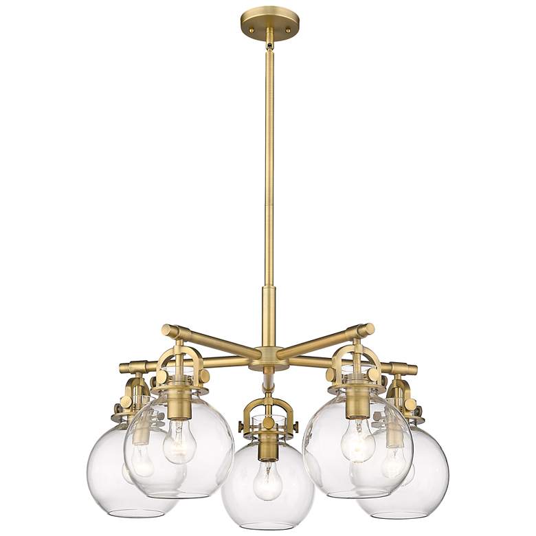 Image 1 Newton Sphere 26"W 5 Light Brushed Brass Stemmed Chandelier w/ Clear S