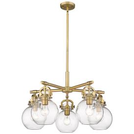 Newton Sphere 26"W 5 Light Brushed Brass Stemmed Chandelier w/ Clear S Newton Sphere 26"W 5 Light Brushed Brass Stemmed Chandelier w/ Clear S