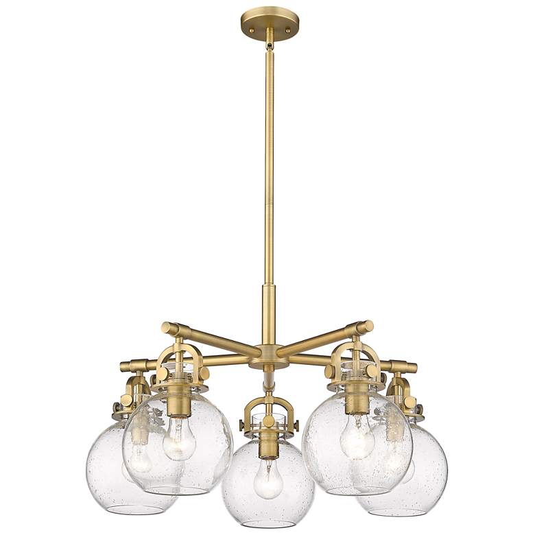 Image 1 Newton Sphere 26"W 5 Light Brushed Brass Stemmed Chandelier w/ Seedy S
