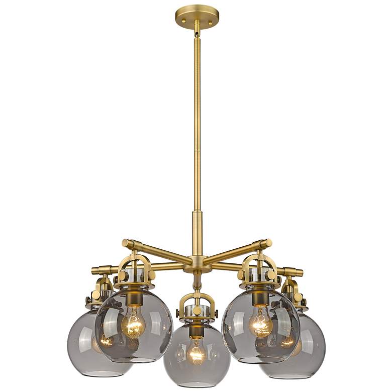 Image 1 Newton Sphere 26"W 5 Light Brushed Brass Stemmed Chandelier w/ Smoke S