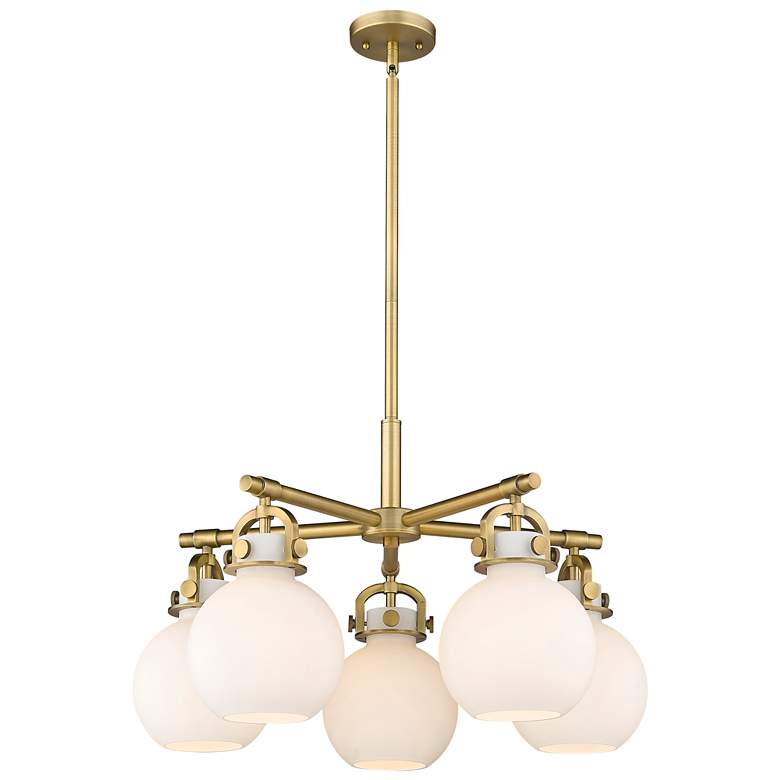Image 1 Newton Sphere 26"W 5 Light Brushed Brass Stemmed Chandelier w/ White S