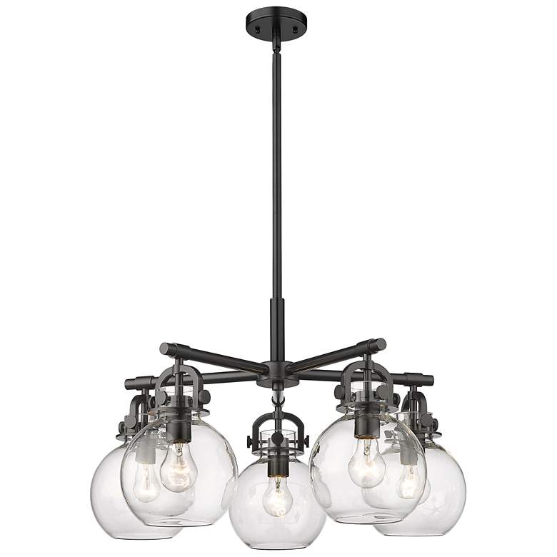 Image 1 Newton Sphere 26"W 5 Light Matte Black Stem Hung Chandelier w/ Clear S