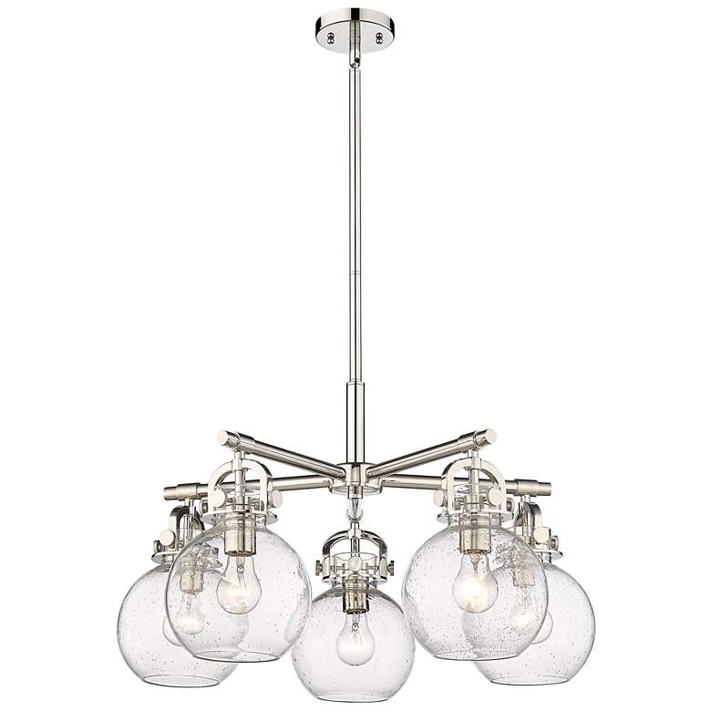 Image 1 Newton Sphere 26"W 5 Light Polished Nickel Stem Chandelier w/ Seedy Sh