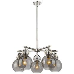 Newton Sphere 26"W 5 Light Polished Nickel Stem Chandelier w/ Smoke Sh
