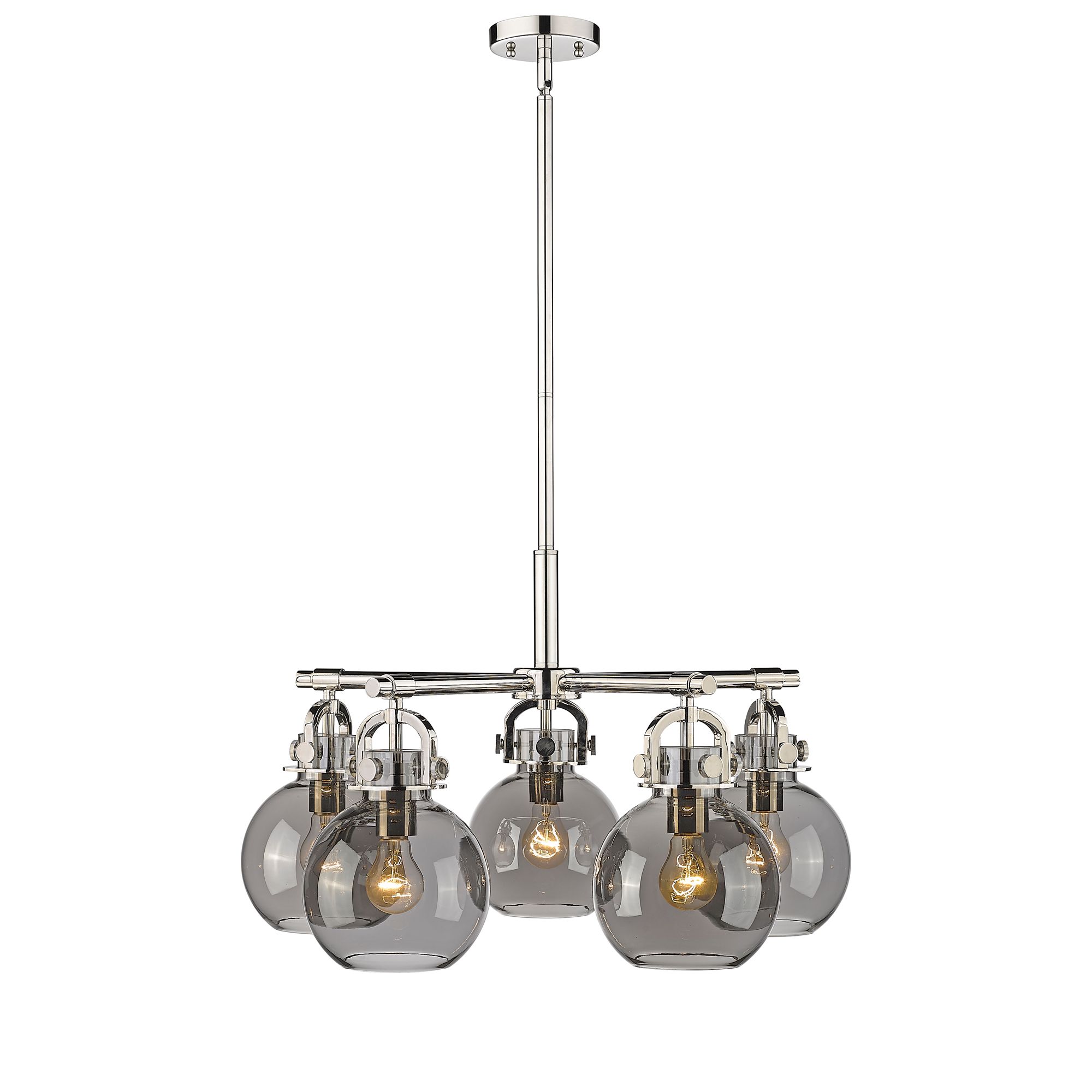 Image 2 Newton Sphere 26"W 5 Light Polished Nickel Stem Chandelier w/ Smoke Sh more views